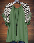 Ruffled Leopard Print Paneled Tee