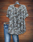 Camouflage Print Crew Neck Short-Sleeved Tee