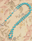 Faux Pearl Cross Rosary Long Necklace