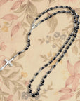 Faux Pearl Cross Rosary Long Necklace