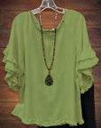 Double Ruffle Short Sleeve Round-Neck Top