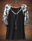 V-Neck Leopard Panel Casual Half Sleeve Tee