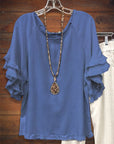 Double Ruffle Short Sleeve Round-Neck Top