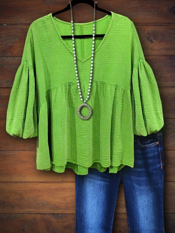 Soft Pleated Puff Sleeve Top