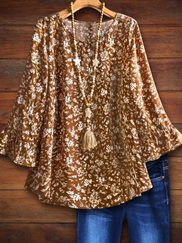 Classic Floral Print Ruffle Sleeve Blouse