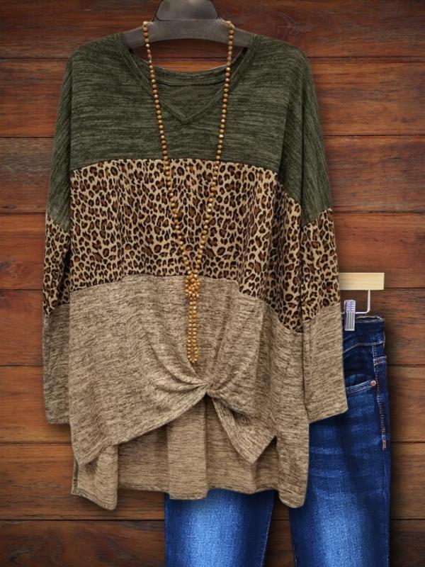 Leopard Print Patchwork Loose Casual Blouse