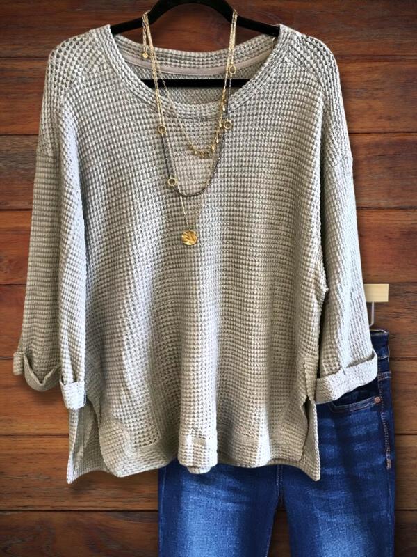 Cozy Gray Waffle Loose Top