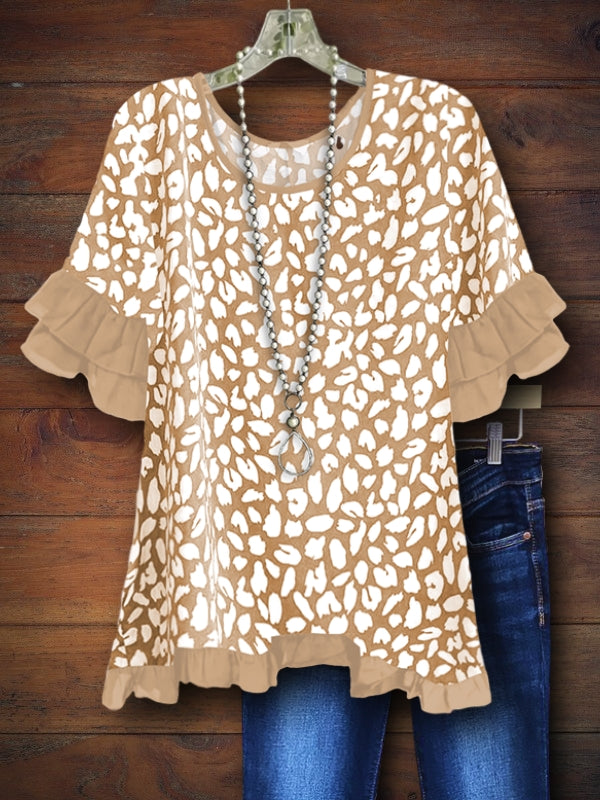 Leopard Print Ruffle Sleeve Blouse