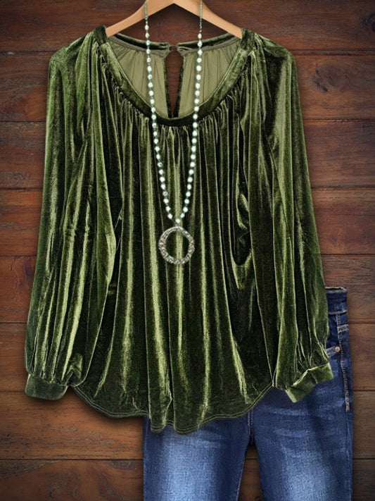 Vintage Velvet Pleated Top