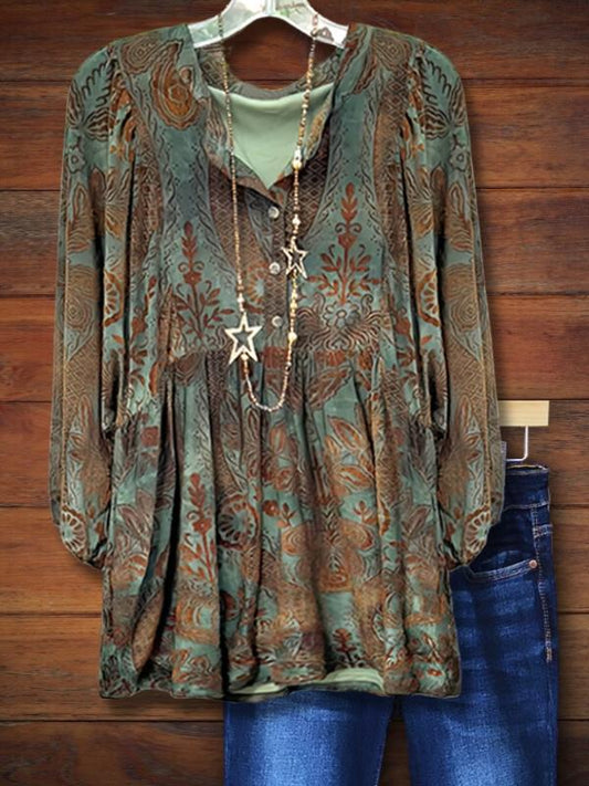 Vintage Tribal Velvet Pressed Blouse