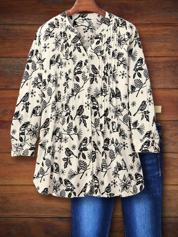 Natural Print Pleated Casual Blouse