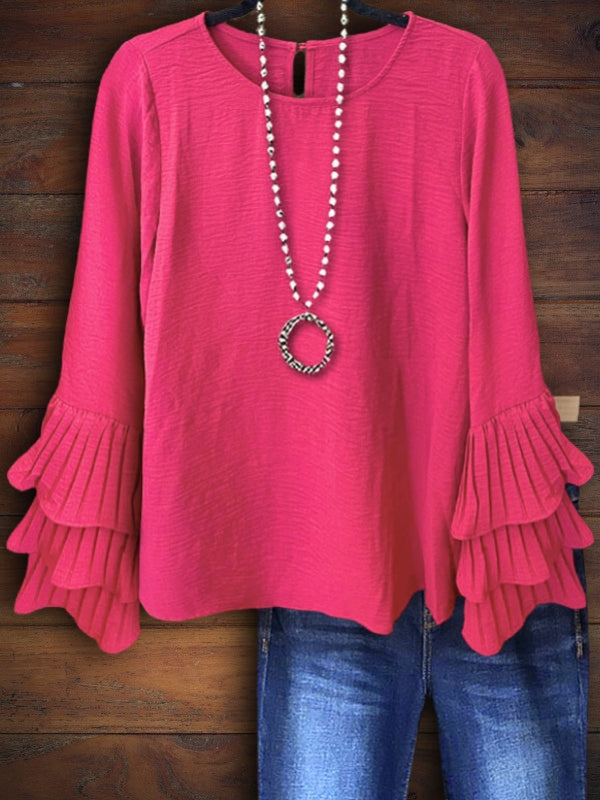 Ruffled Bell Sleeve Top In Rose Red