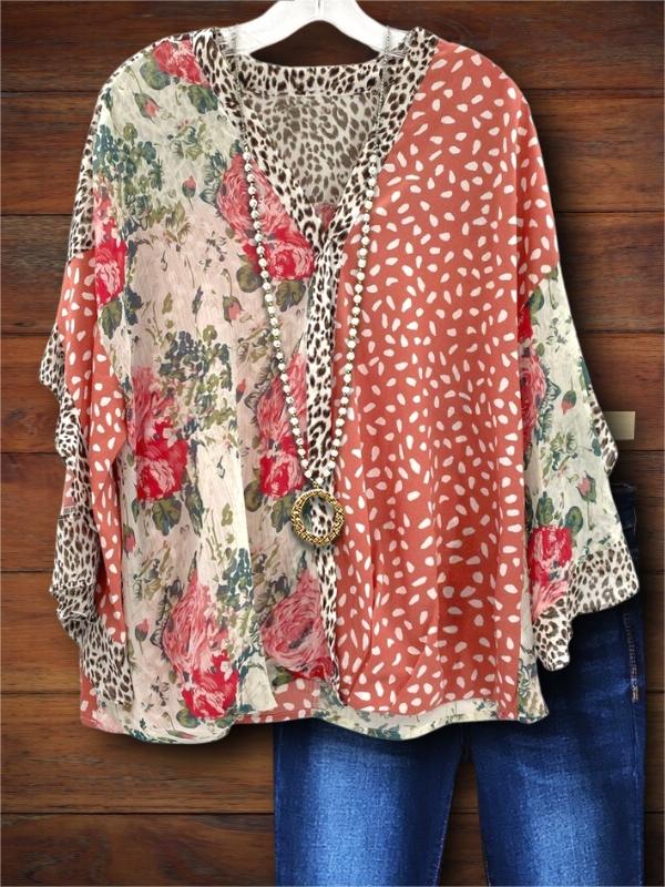 Floral Patchwork Ruffled Casual Blouse
