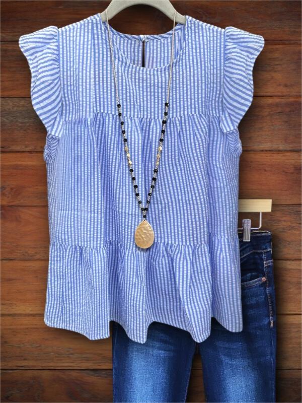 Classic Striped Ruffled Blouse