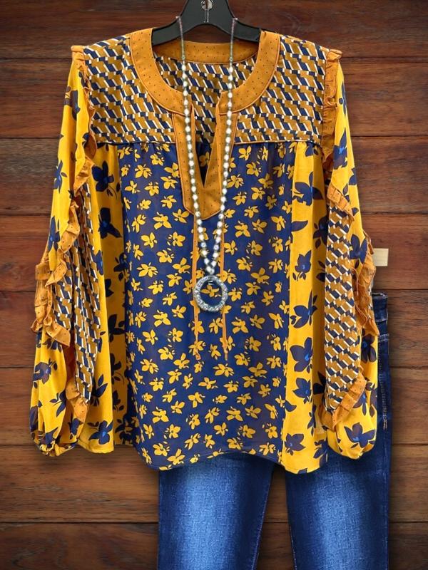 Floral Mixed Print Patchwork Blouse