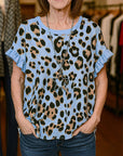 Leopard Print Ruffle Sleeve Blouse