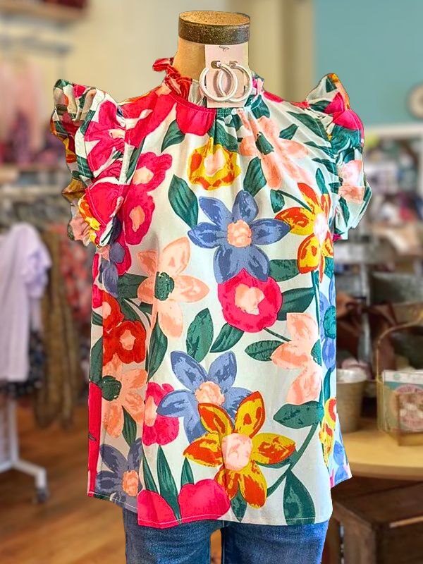 Multicolor Floral Print Ruffle Top