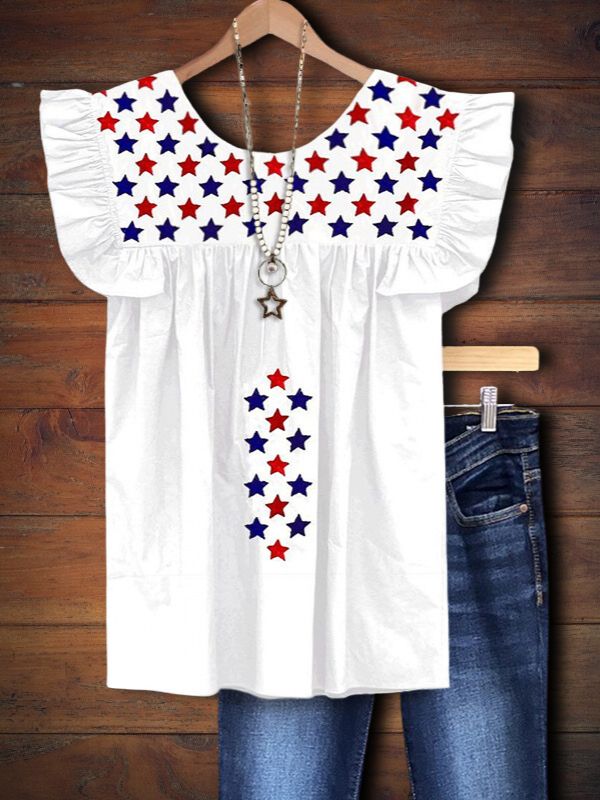 Stars Embroidered Ruffle Top