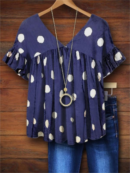 Polka Dot Ruffle Babydoll Blouse