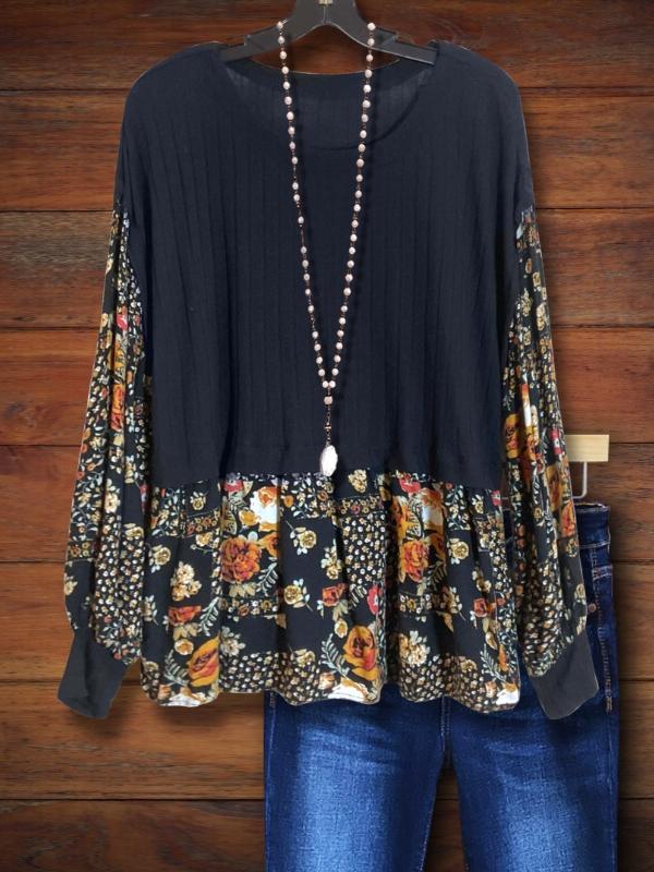 Floral Print Patchwork Loose Blouse