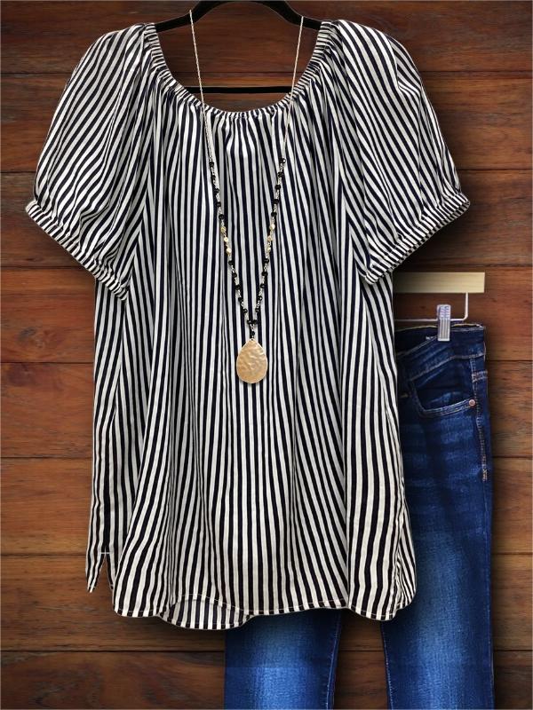 Striped Print Ruched Detail Blouse