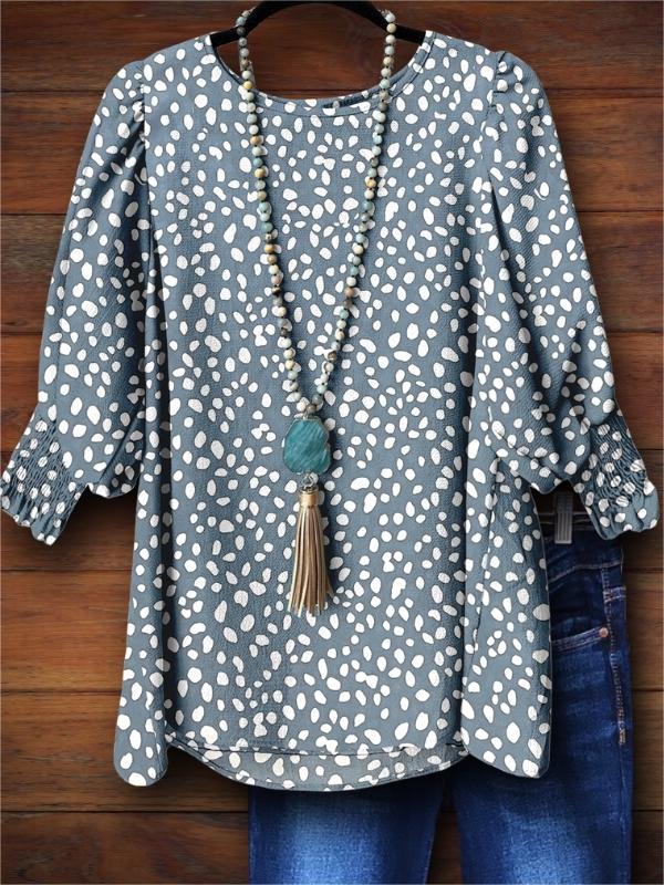 Spotted Print Gathered Sleeves Blouse