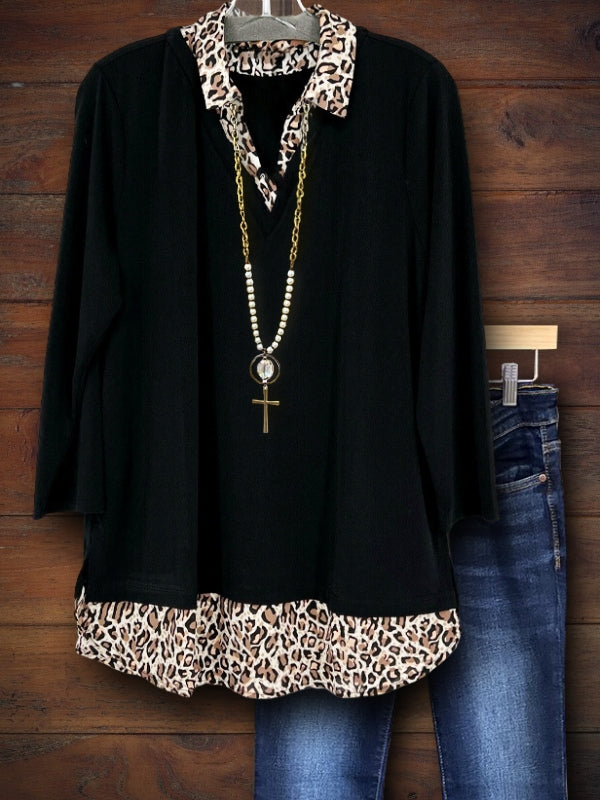 Leopard Print Lapel Top