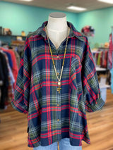 Plaid Pockets Buttoned Top