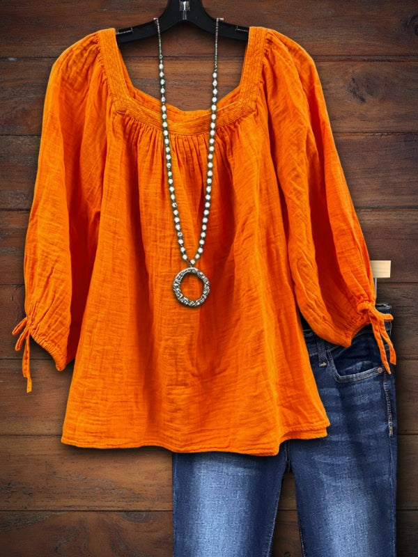 Square Neck Linen Knotted Top