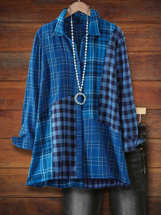 Fresh Plaid Patchwork Versatile Blouse