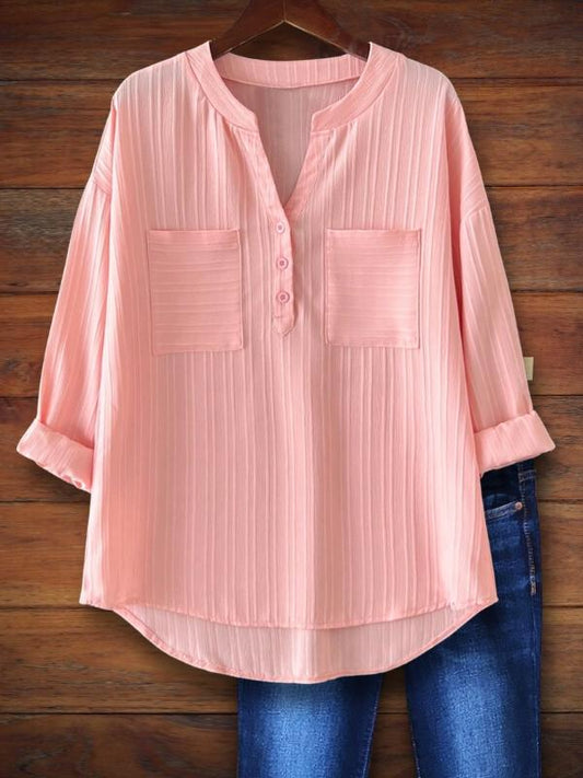 Solid Color Textured Fabric Versatile Blouse