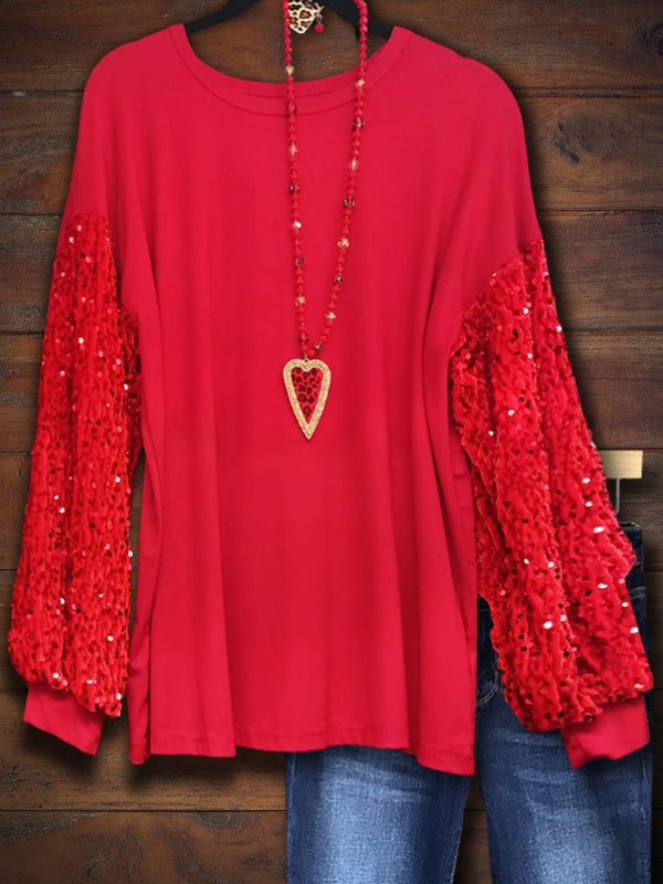 Sequin Paneled Loose Top