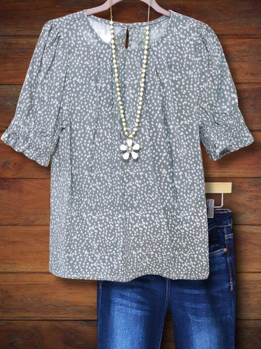 Dotted Print Ruffle Casual Blouse