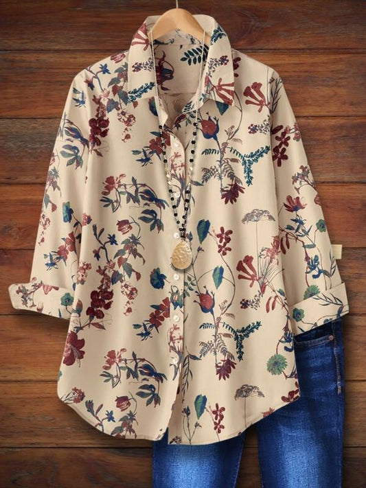 Natural Floral Print Casual Blouse