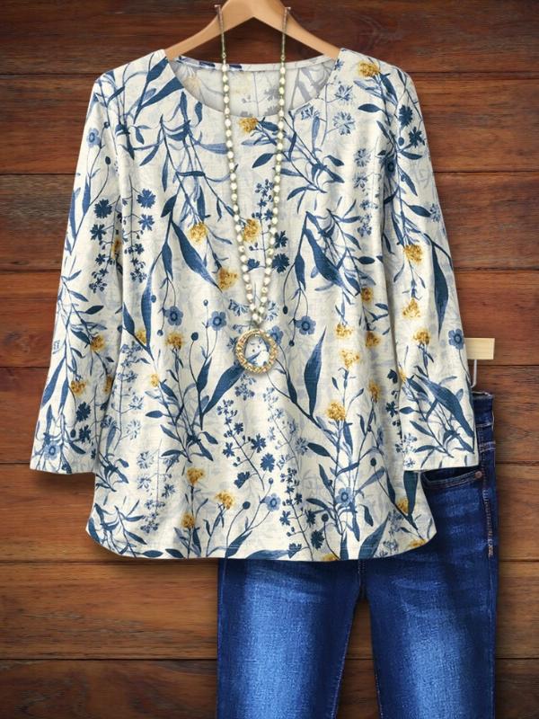 Natural Floral Print Casual Top