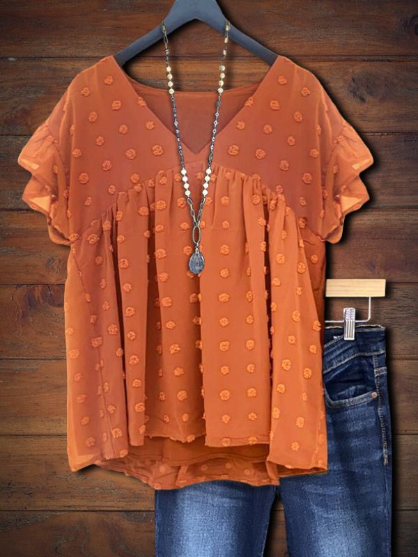 Polka Dot Jacquard Ruffle Top