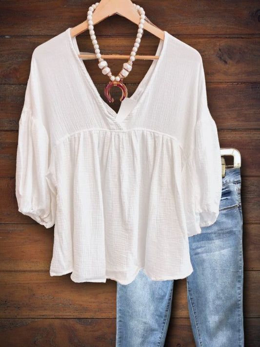 Ruched Hem Puff Sleeve Top