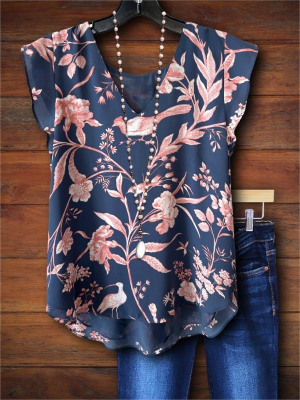 Tropical Nature Print Casual Blouse