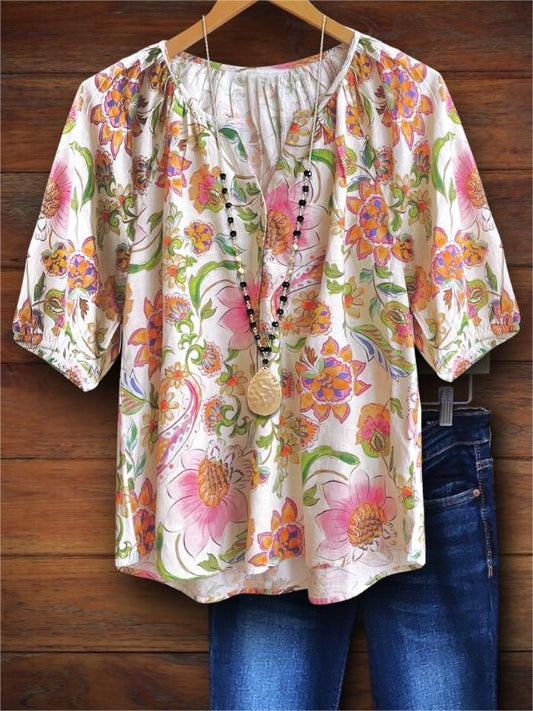 Natural Floral Casual Blouse