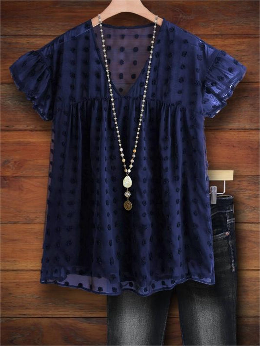 Polka Dot Jacquard Ruffle Sleeve Blouse