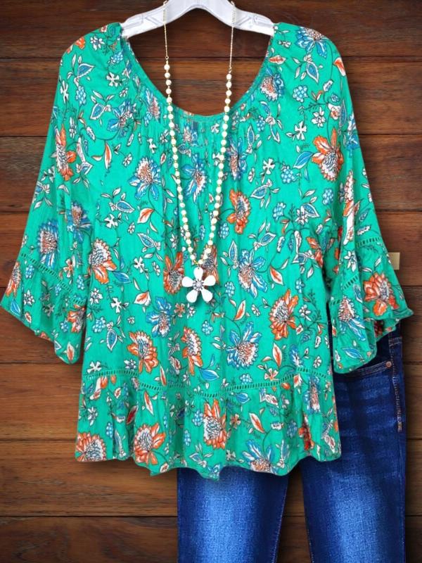 Floral Print Babydoll Ruffle Sleeve Blouse