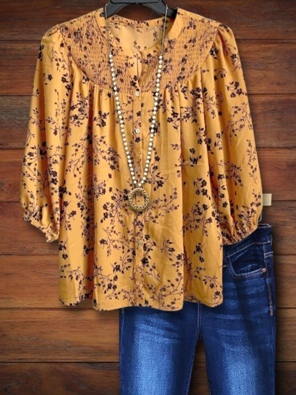 Floral Pleated Casual Blouse