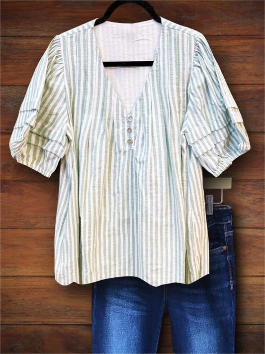 Striped Ruffled Casual Blouse