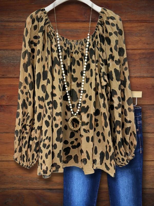 Vintage Leopard Print Loose Casual Blouse