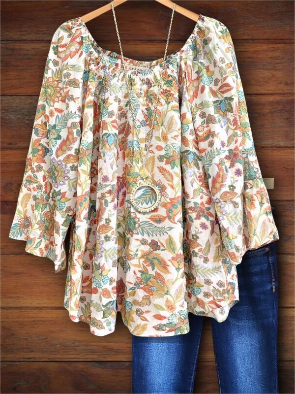 Tribal Printed Gathered Ruffled Blouse