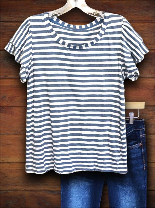 Striped Double Sleeve Casual Blouse