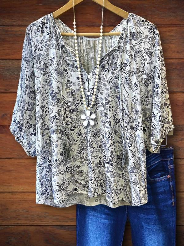 Paisley Print Puff Sleeve Blouse