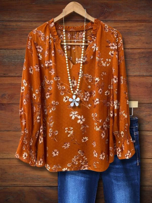 Floral Ruffled Casual Blouse