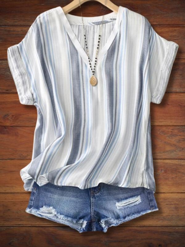 Draped Cotton And Linen Striped Blouse