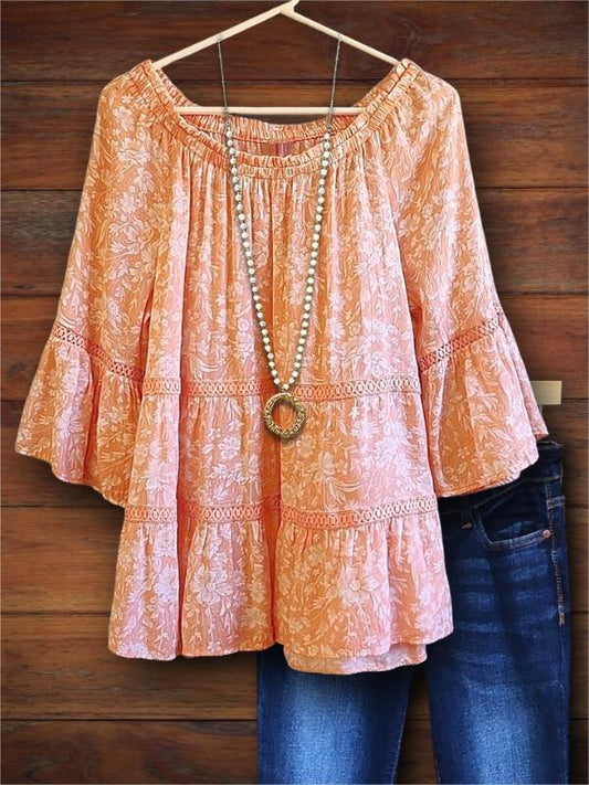 Elegant Floral Printed Ruffle Blouse